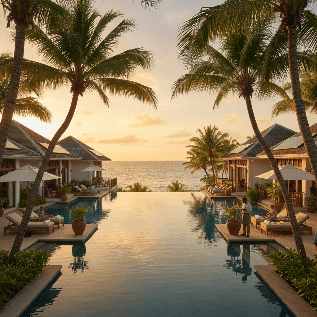 Sunset through palm trees over the ocean